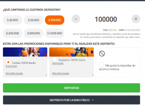 Selecciona tu cantidad a depositar