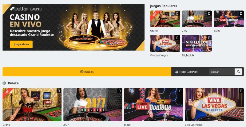 Betfair casino en vivo