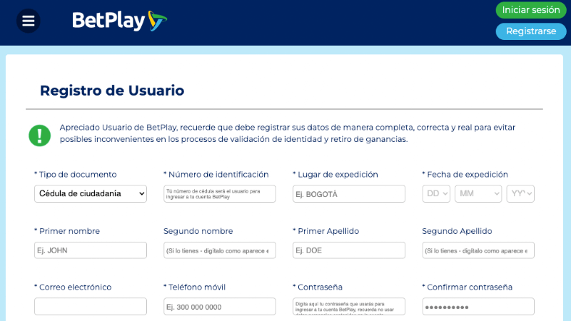 Betplay Colombia registro