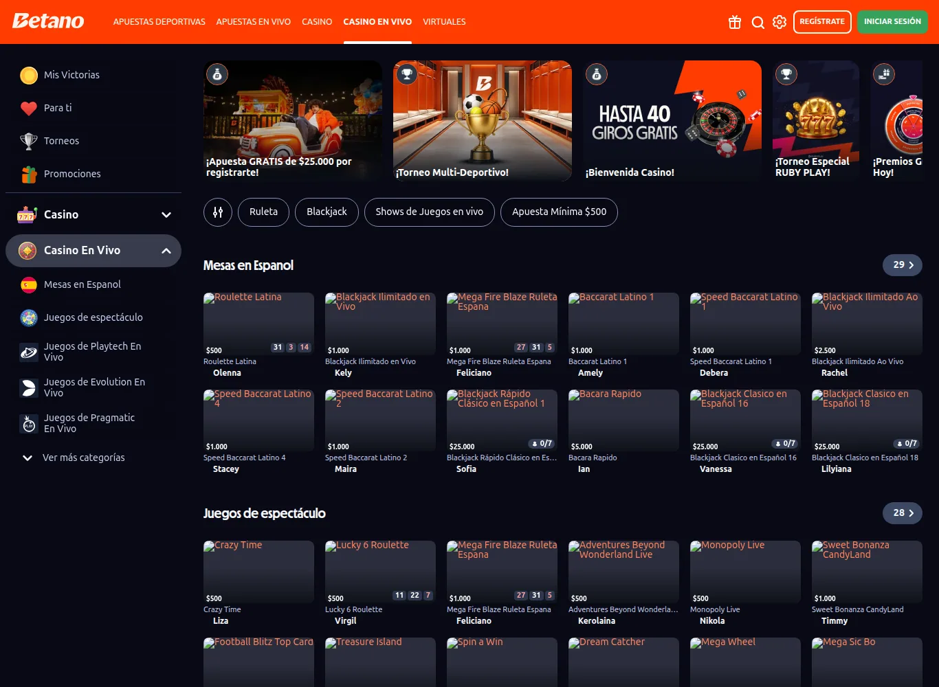 Betano casino en vivo